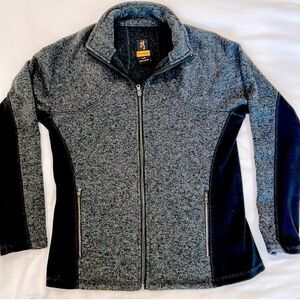 Browning Hyacinth Sweater Jacket Gray Black Full Zip Mock Neck Womens Large EUC